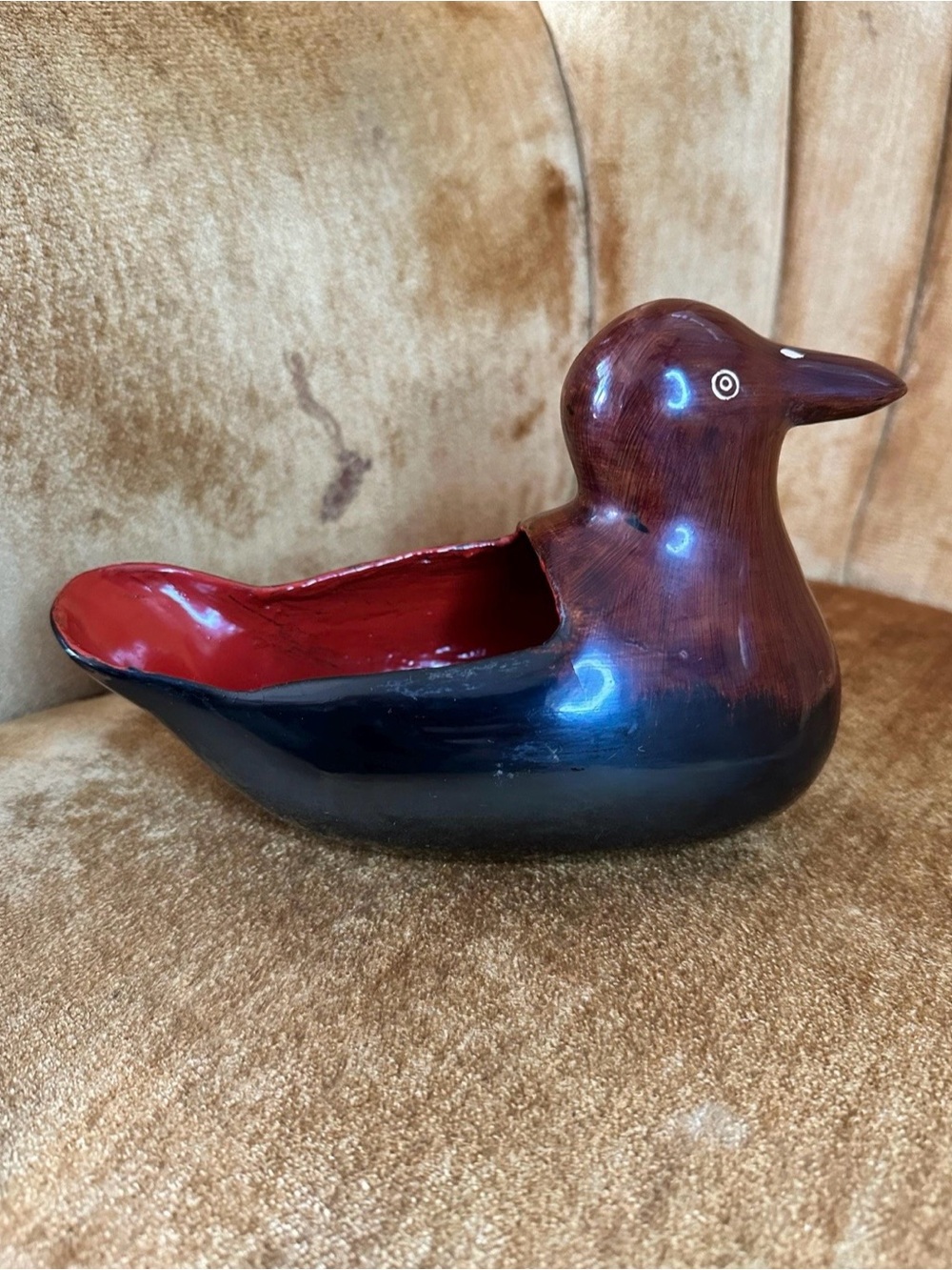 Vintage Mid Century Lacquerware Duck Trinket Dish Bowl